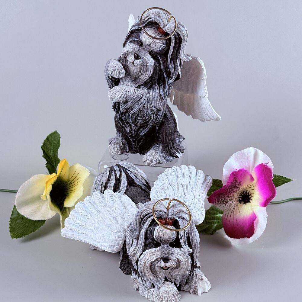 Shih Tzu Dog Precious Paws Angel Ornaments Pair Set Of 2 Resin READ